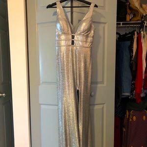 Silver long gown with a side slit
